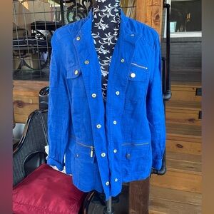 Chico's Vibrant Blue Linen Button-Up Jacket